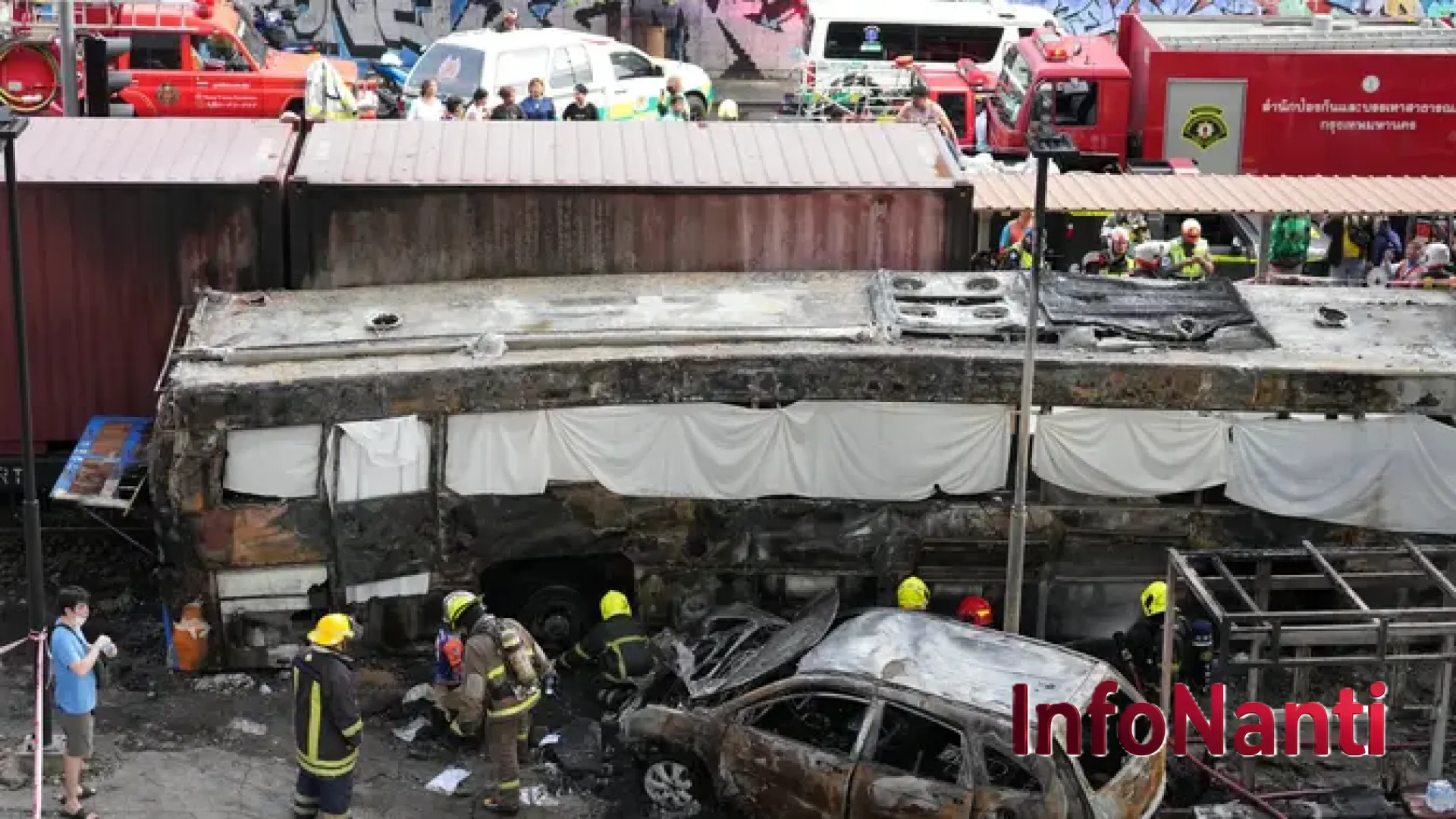 Tragedi Maut di Perlintasan Bangkok: Bus Terbakar Hebat Usai Dihantam Kereta, 8 Orang Meninggal Dunia